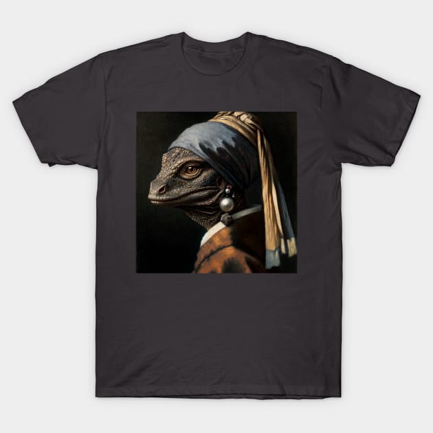 Wildlife Conservation - Pearl Earring Komodo Dragon Meme T-Shirt by Edd Paint Something